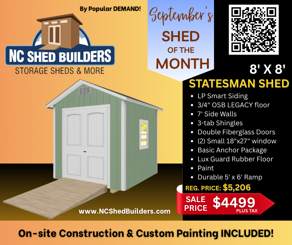 September Storage Shed of the Month Special by NC Shed Builders