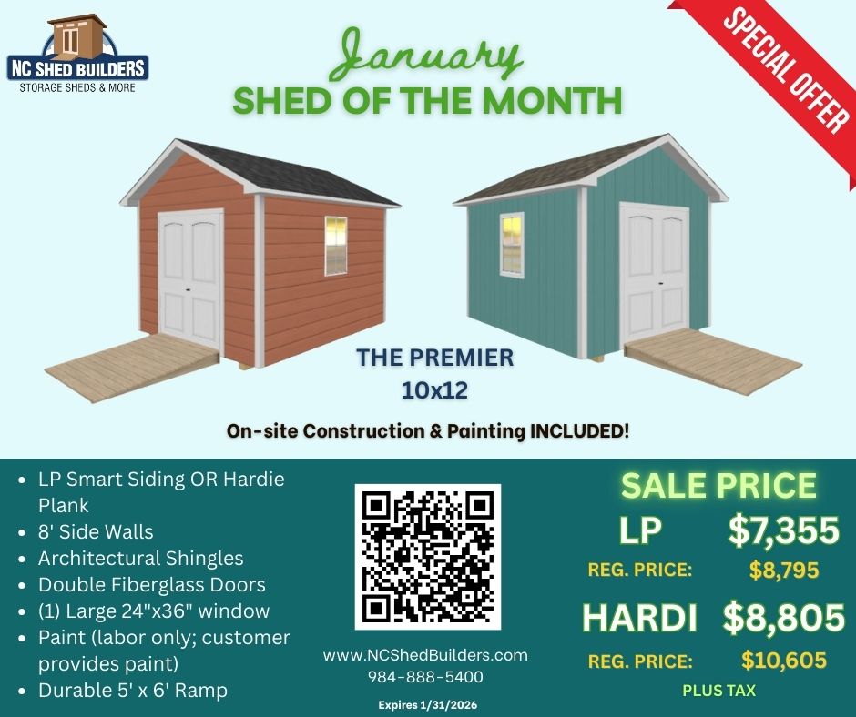 January Storage Shed of the Month Special by NC Shed Builders