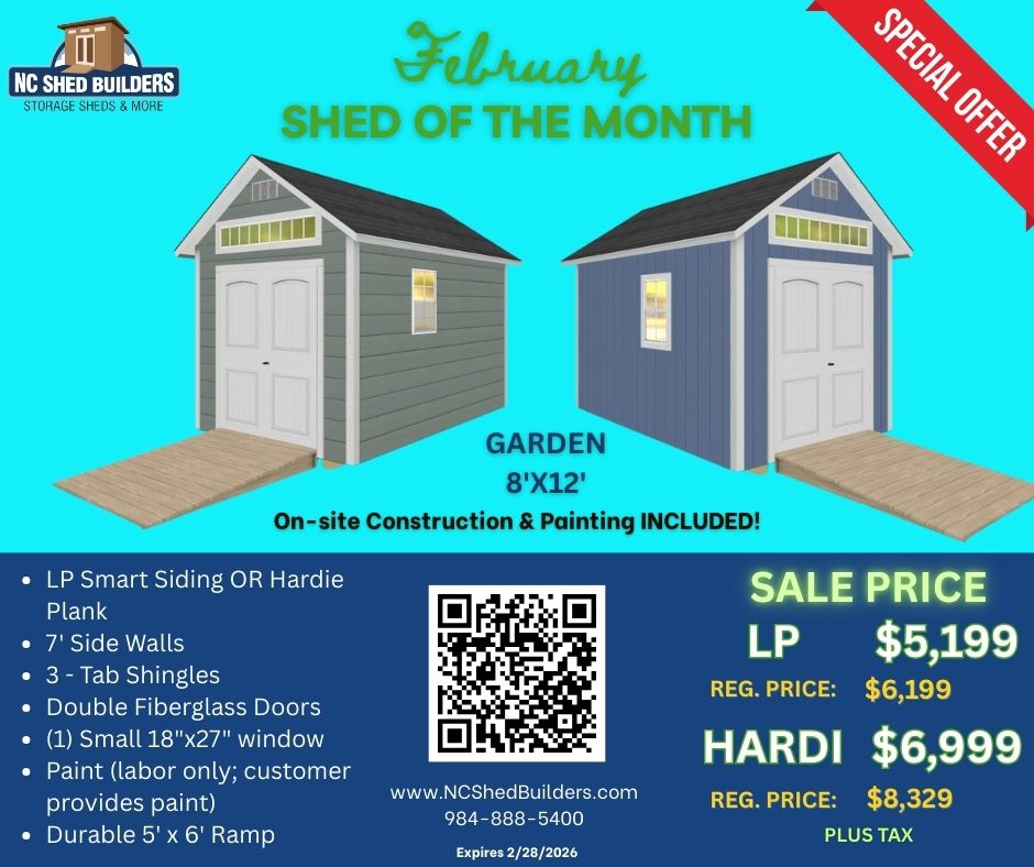 February Storage Shed of the Month Special by NC Shed Builders