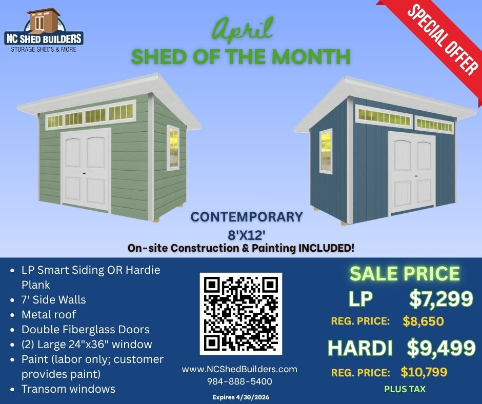 April Storage Shed of the Month Special by NC Shed Builders